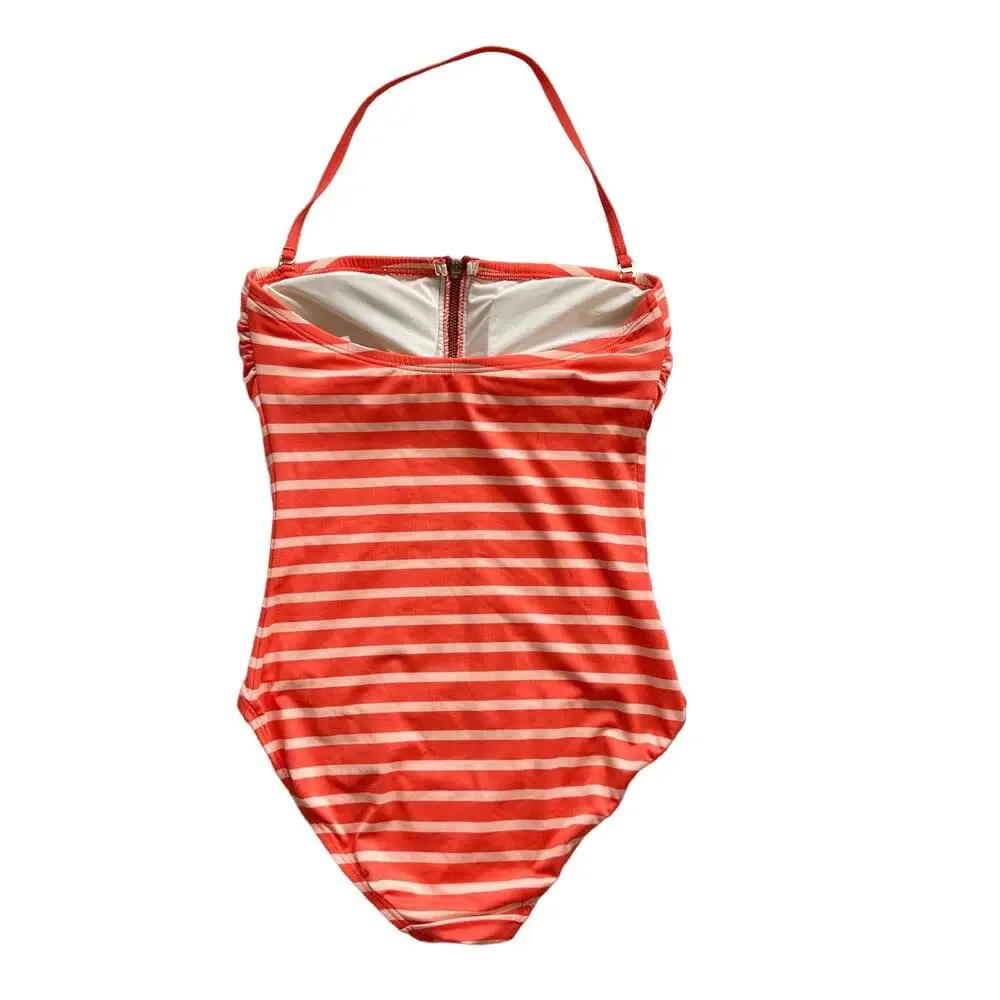 Michael Kors Coral Striped One Piece Strapless Swimsuit Size 8